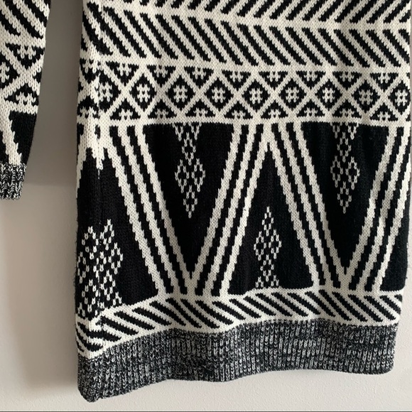 PINK ROSE Knit 🧶 Crew Neck Cozy Black White Stretch Boho Mini Dress - Picture 15 of 16